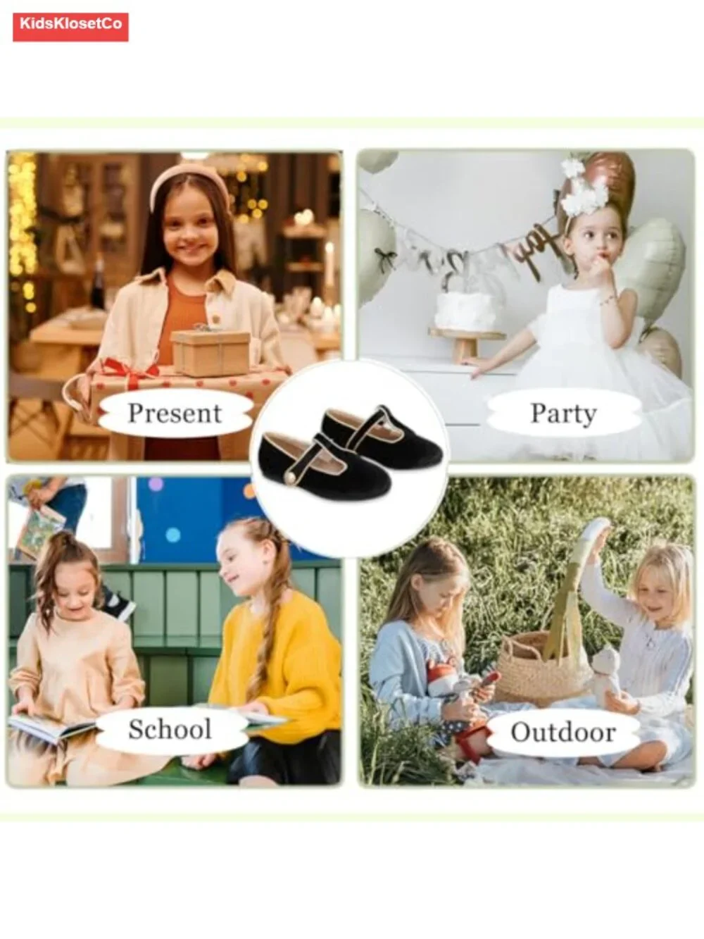 Toddler Ballet Mary Jane Flats with Magic Paste Closure, Faux Leather, Non-Slip